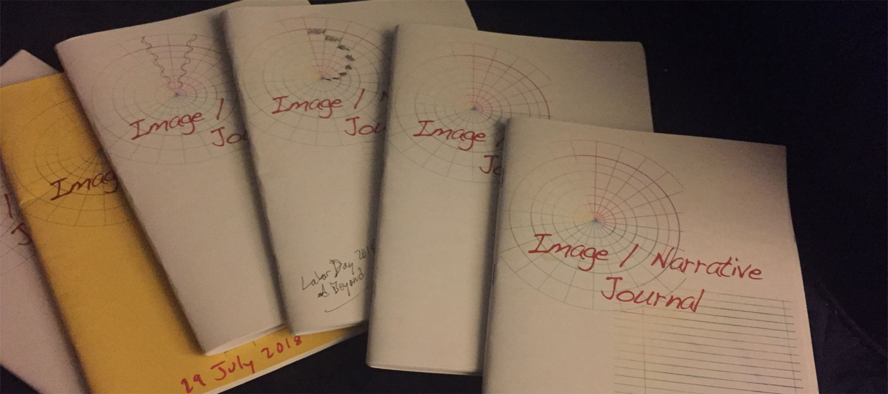 Hand-made Image / Narrative Journals from 2018, titled in red marker